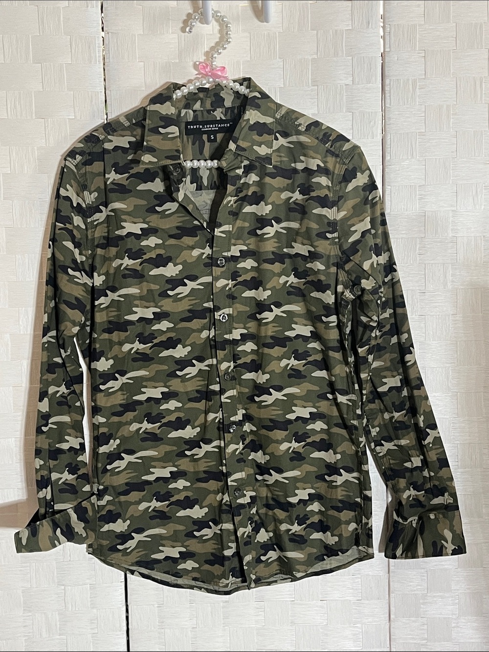 Truth Substance Camouflage Button-Down Shirt - Olive Green Size S